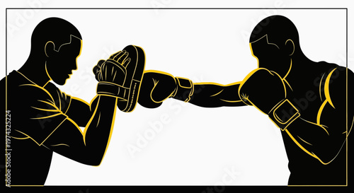 Athletic Training Session Silhouette Of Two Boxers Practicing Punches