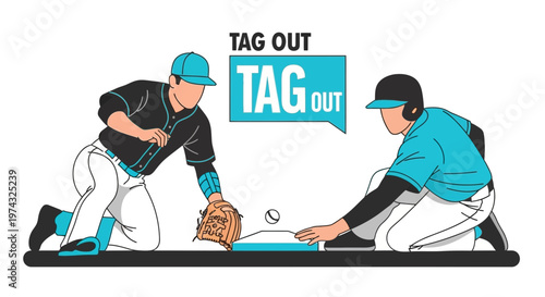 Baseball Tag Out Play And Action Illustration