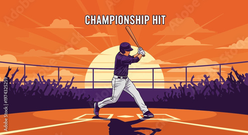 Baseball Championship Game Exciting Sunset Spectacle Capturing The Winning Hit
