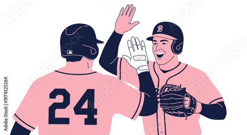 Baseball Team Celebration High Five Victory Gesture