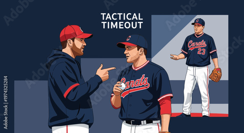 Baseball Team Huddle Strategic Discussion Between Coach And Player