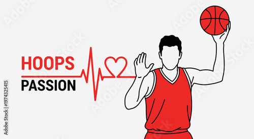 Basketball Heartbeat Graphic Concept With Player And Ball Illustration