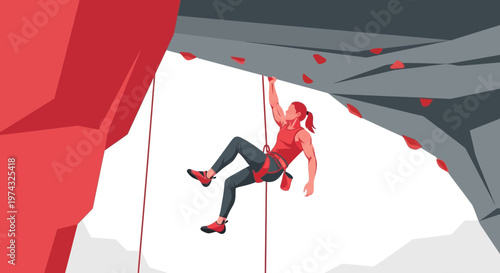 Athletic Woman Ascends Steep Rock Face With Skill And Determination