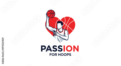Basketball Heart Logo Design Showing Player And Ball