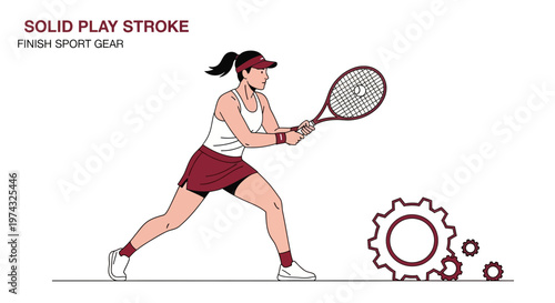 Athletic Woman Executing Tennis Serve with Precision and Industrial Gears