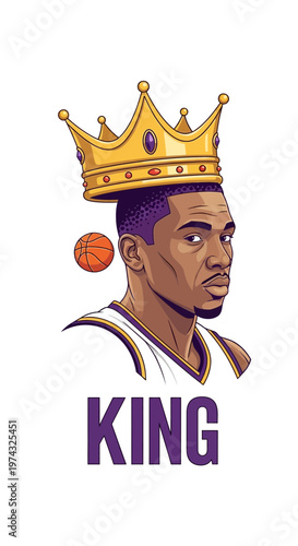 Basketball King Portrait With Crown And Ball On White Background