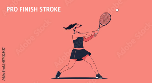 Athletic Woman Executing Powerful Tennis Shot On Plain Background