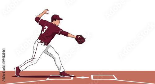 Baseball Pitcher In Action Throwing A Strike Minimalist Sports Illustration