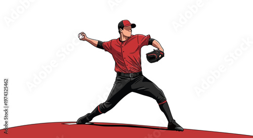 Baseball Pitcher In Action During A Game On A Red Mound