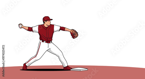 Baseball Pitcher In Mid Throw With Ball And Glove Ready To Compete