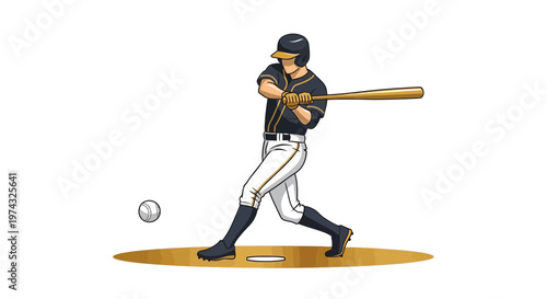 Baseball Player In Mid Swing About To Hit The Ball During A Game