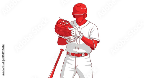 Baseball Player In Red Uniform With Glove And Bat