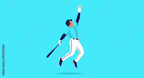 Baseball Player Leaping For Catch Dynamic Action Shot Minimalist Style