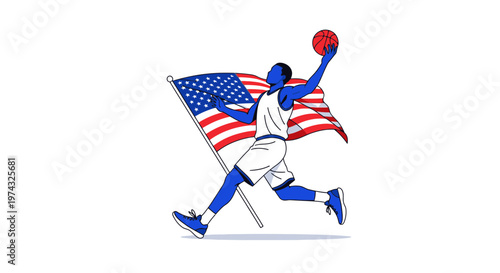 Basketball Player Leaping With American Flag Dynamic Celebration