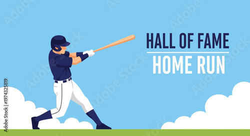 Baseball Player Swinging Bat Towards Hall Of Fame Home Run Victory