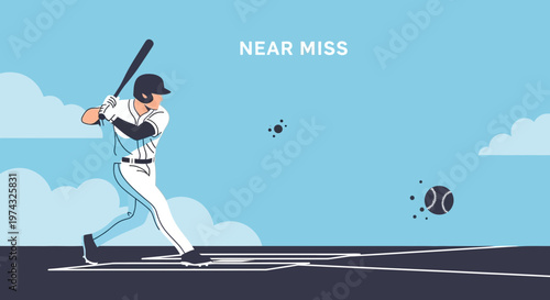 Baseball Player Swings And Misses The Ball A Close Call