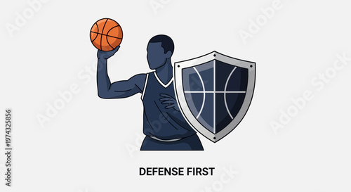 Basketball Player With Shield Symbolizing Defensive Strength
