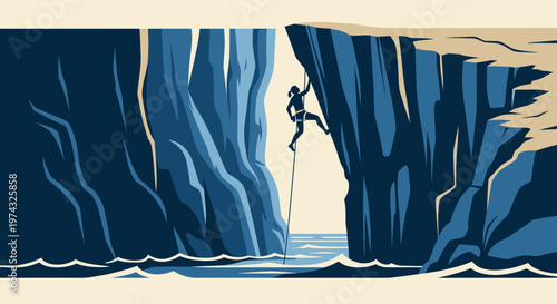 Bold Climber Ascends Secluded Sea Cliffs Overlooking Calm Waters