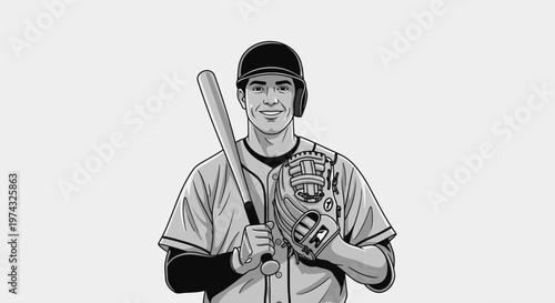 Baseball Player With Bat And Glove Ready For Game Day