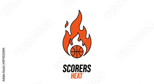 Basketball Scoring Icon Dynamic Fiery Emblem Featuring Ball On Fire