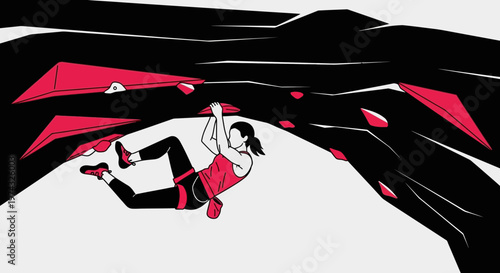 Bold Graphic Illustration Of A Climber Ascending A Modern Climbing Wall