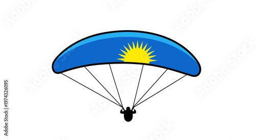 Blue Parachute With Sun Design Soaring Through The Sky