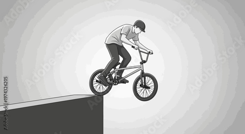BMX Rider Prepares for an Extreme Jump Off a Concrete Ledge