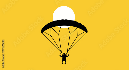 Bold Silhouette Parachutist Against Vibrant Yellow Sky