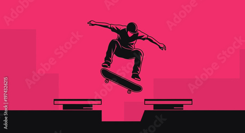 Bold Skateboarder Executes Aerial Trick Against Vibrant Pink Backdrop Minimalist Action Shot