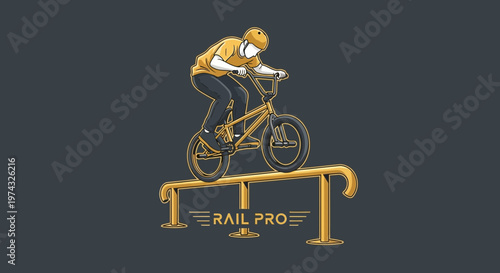 BMX Rider Performing Tricks On Golden Rail With Stylish Design Elements