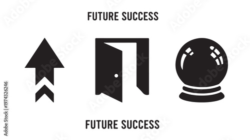 Future Success Icons Set With Arrow Door And Crystal Ball For Business Concepts