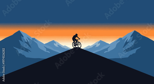 Breathtaking Mountain Summit Cyclist At Sunset Minimalist Adventure