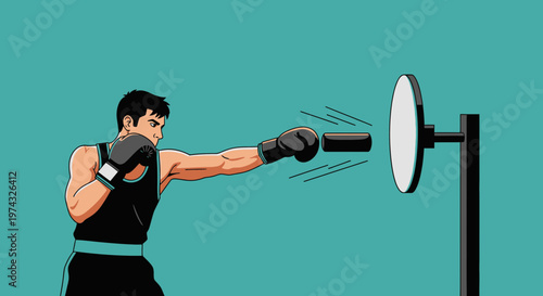 Boxing Athlete Training Punching Bag Focused Determination Powerful Strike
