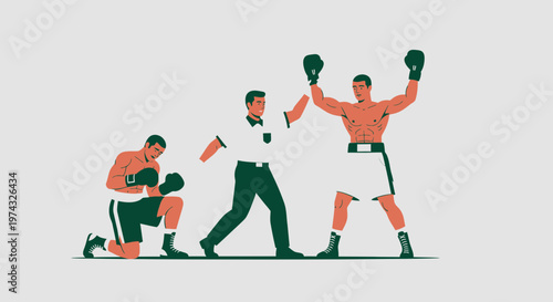Boxing Champion Celebration Victory And Defeat Illustrated Sequence