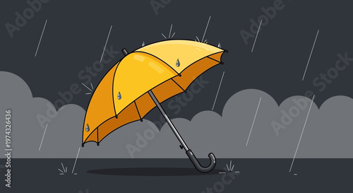 Bright Yellow Umbrella Against Dramatic Rainy Skies