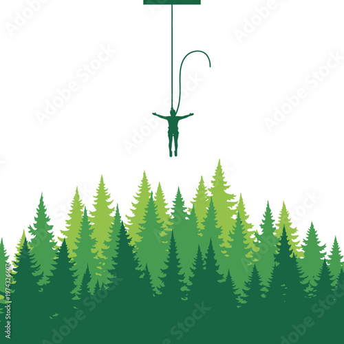 Bungee Jumping Adventure High Above Dense Forest Canopy Thrill Seeker