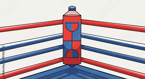 Boxing Ring Corner Post With Ropes In Red And Blue Tones