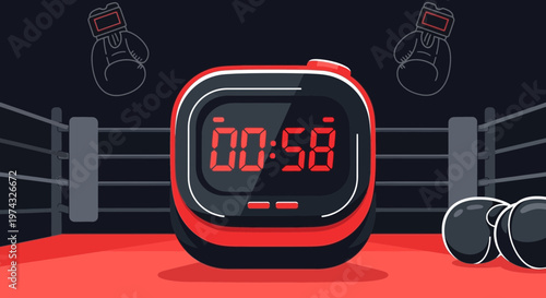 Boxing Ring Timer With Gloves and Ball Countdown Clock Graphic Design