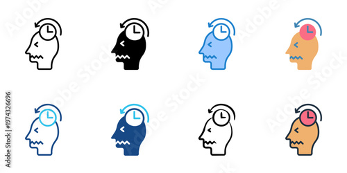 PTSD icons set multiple style collection. Editable stroke 
