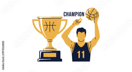 Champion Basketball Player With Trophy Celebrating Victory and Triumph