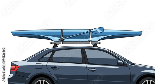 Car Transporting Kayak Paddle Attached On Roof Rack