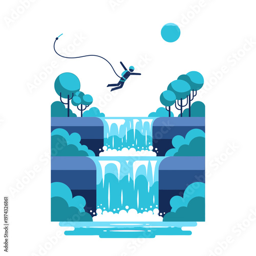 Brave Jumper Plunge Towards Cascading Waterfalls Thrilling Adventure