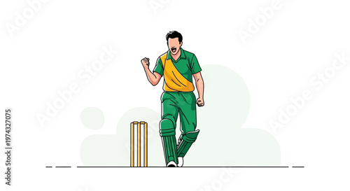 Celebrating Cricketer Excitement In Action With Wicket