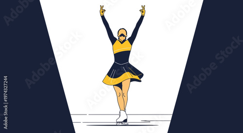 Celebratory Figure Skater Victory Posing On Ice