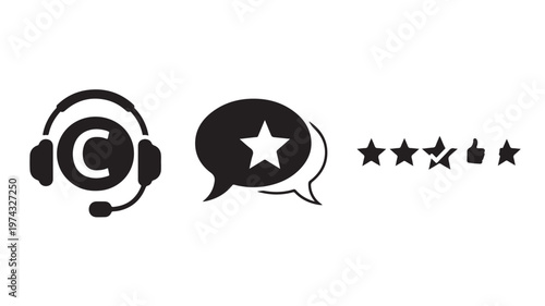 Customer Service Headset Icon With Five Star Rating For Business Communication Concepts