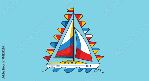Celebratory Sailboat adorned with Colorful Flags for Maritime Festivals