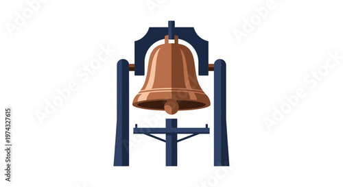 Classic Bronze Bell Mounted On A Sturdy Dark Blue Frame