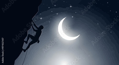 Climbing To The Moon Under The Starry Night Sky