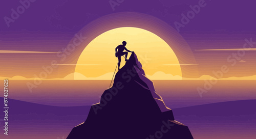 Climbing To The Summit At Sunrise Over The Ocean