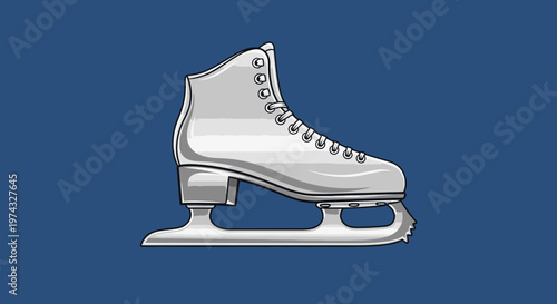 Classic Figure Skate Blade on Solid Blue Background